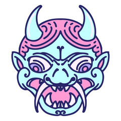 japanese kabuki theatre oni mask in bright neon color