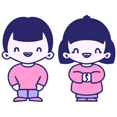 happy japanese couple standing together in bright neon color