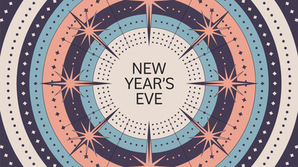 Fototapeta premium A new year's eve themed circular pattern with stars and dots in shades of blue pink and beige colors