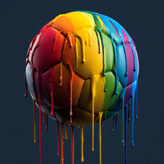 Colorful soccer ball with paint dripping creating an artistic and vibrant display of creativity