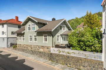 Modern villa exterior in minimal scandinavian style, 3d rendering