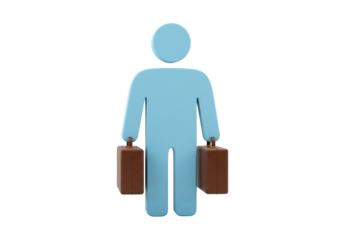 Light blue businessman icon with briefcases isolated PNG, business travel and professional services concept