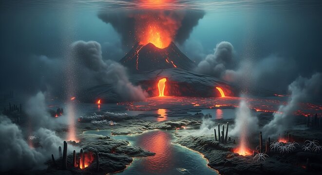 Underwater Volcano Eruption Scene.