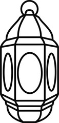 Black and white line art drawing of a traditional hanging lantern with oval windows, featuring a simple outline style.
