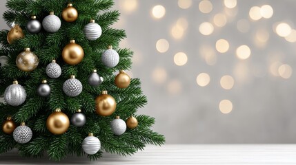 Obraz premium Joyful christmas festival with decorated tree in glowing light party atmosphere enchanting environment