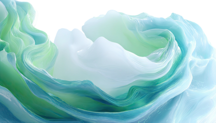 Abstract digital art of flowing, swirling ribbons in shades of green and blue, against a black background