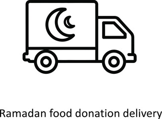 Line art icon of a delivery truck with a crescent moon symbol, representing Ramadan food donation and delivery for charity.
