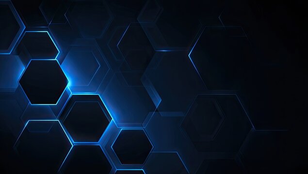 Abstract digital backdrop. Glowing blue hexagon patterns in a tech and futuristic design