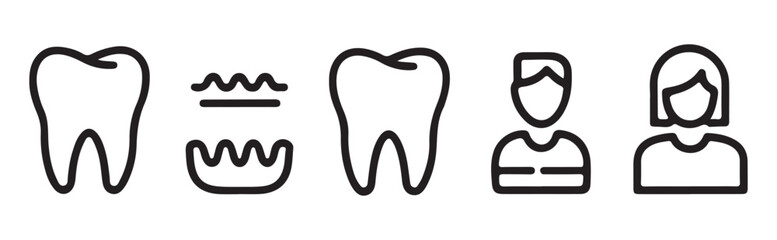 Tooth and dental silhouette vector illustration set with oral health, dentist tools and hygiene care icons