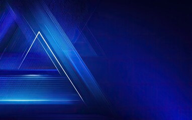 Abstract blue geometric background with triangular lines, gradients, and depth effects
