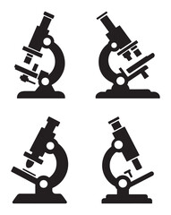 Microscope silhouette vector set for laboratory, biology, chemistry, research and scientific education design
