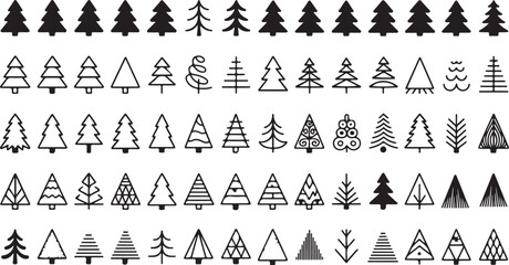 Collection of different christmas tree illustrations