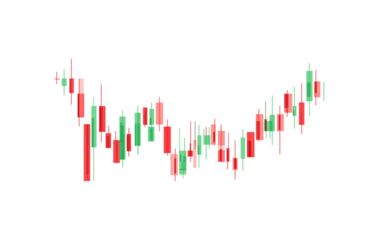 Dynamic stock market chart showing price fluctuations with red and green candlestick patterns signaling trends