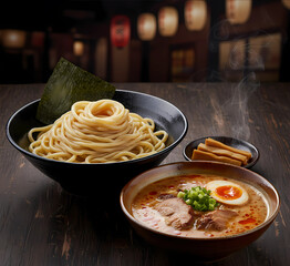 Photo and Illustration - Tsukemen dipping ramen with thick noodles served separately