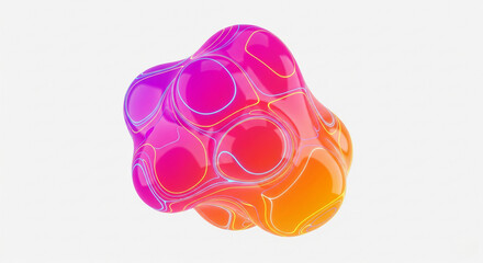 Obraz premium Abstract rendering of a glossy multicolored blob with white lines on a plain white background space 3d art