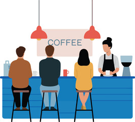 People at a coffee shop counter with a barista there