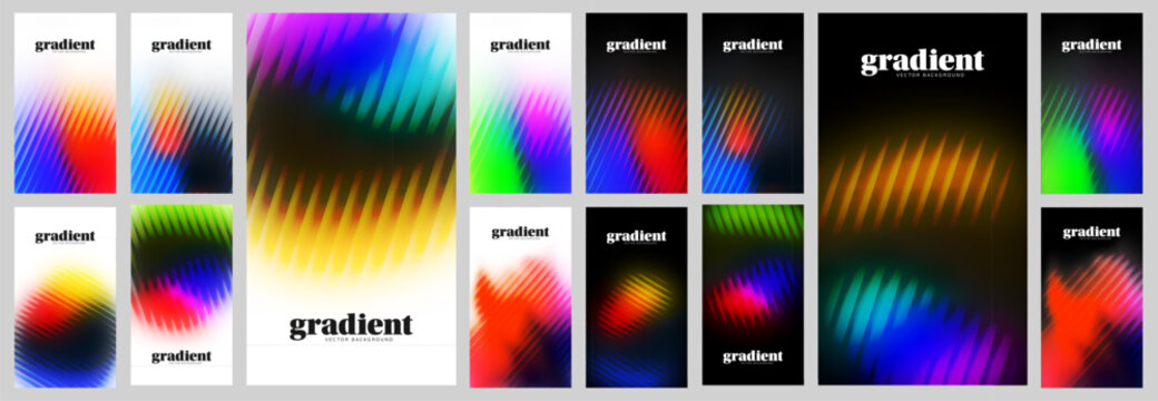 Ripple glass distortion background set. Collection Abstract fractal effect ribbed glass texture with vibrant gradients. Reeded Bold dynamic design blending futuristic tones vector bg..