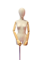 Human mannequin torso with wooden articulated arms for fashion design and art modeling