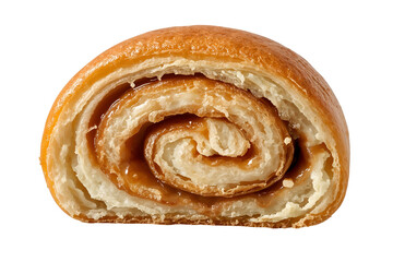 Fototapeta premium Golden brown pastry swirl with caramel filling isolated on a transparent background 1
