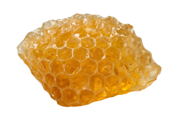 Golden honeycomb with viscous liquid in hexagonal cells isolated on a transparent background