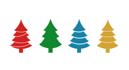 Four colorful christmas trees festive holiday decoration set for seasonal celebrations vector flat design vector illustration white background