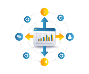 Business data analysis infographic with network system