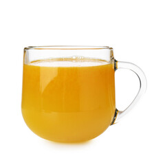 Cup of sea buckthorn tea isolated on white