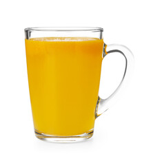 Cup of sea buckthorn tea isolated on white