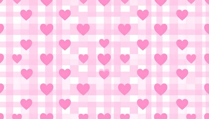 Pink Hearts Pattern on Gingham Background: Valentine's Day Romantic Design