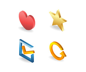 Bundle of illustrations of star, love and checkmark symbols