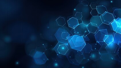 Abstract digital rendering of interconnected, glowing hexagonal shapes in various sizes against a dark background