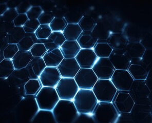 Abstract digital illustration of glowing blue honeycomb pattern