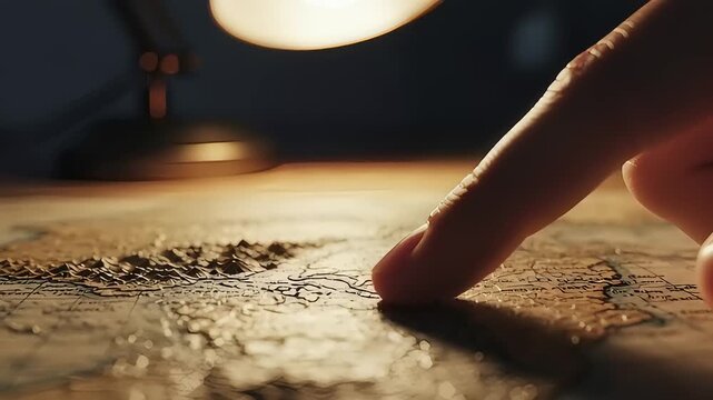 Close up of a finger examining a rough surface under a light.