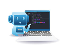 Automation technology design with programmer laptop and robotic system