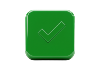 Green check mark button PNG isolated on transparent background, approval symbol for web design and user interface elements
