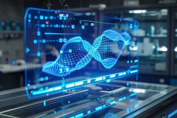 Holographic dna visualization in futuristic science laboratory