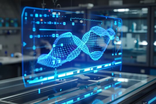 Holographic dna visualization in futuristic science laboratory