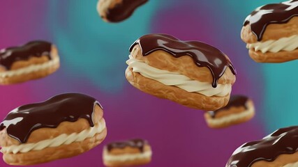 Delicious Chocolate Eclairs Floating in a Vibrant Abstract Space. - Powered by Adobe