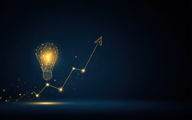 Digital depiction of a glowing lightbulb connected to an upward-trending graph on dark blue backdrop