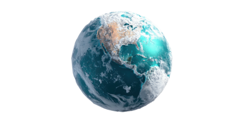 A vibrant 3D rendering of planet Earth, showcasing continents, oceans, and a glimpse of atmosphere