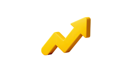 A vibrant, three-dimensional, yellow arrow pointing upward, set against a stark black background