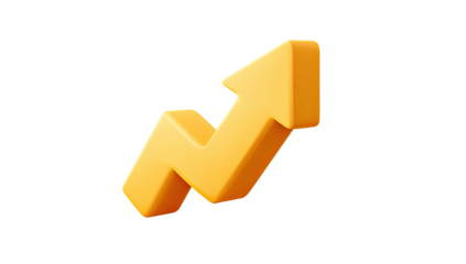 A vibrant, 3D rendering of an upward-pointing, zig-zagging yellow arrow against a black background