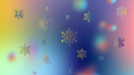 Pastel gradient background with colorful snowflakes, soft abstract winter design for seasonal decoration

