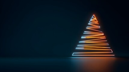 Minimalist neon Christmas tree on dark background
