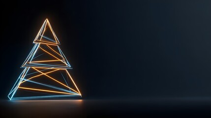 Minimalist neon Christmas tree on dark background
