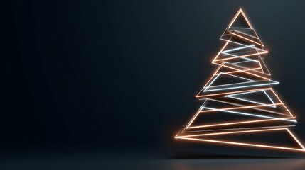 Minimalist neon Christmas tree on dark background
