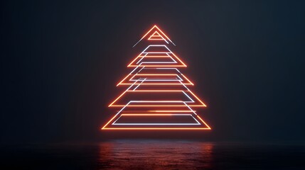 Minimalist neon Christmas tree on dark background
