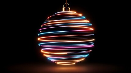 Futuristic glowing Christmas bauble with neon light trails
