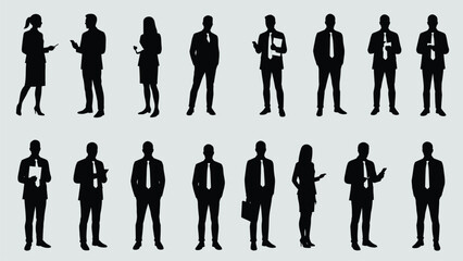 Business People Silhouettes Collection with Diverse Poses and Corporate Attire