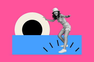 Trendy art creative full photo collage of shocked scared girl stand eyeball stare freemason...